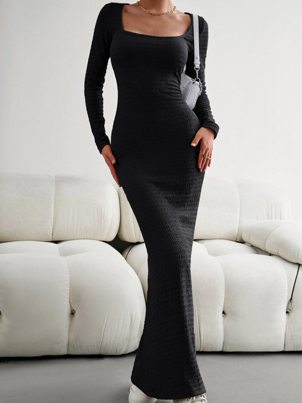 Blue Zone Planet |  New Ladies Fit Square Neck Long Sleeve Knitted Dress BLUE ZONE PLANET