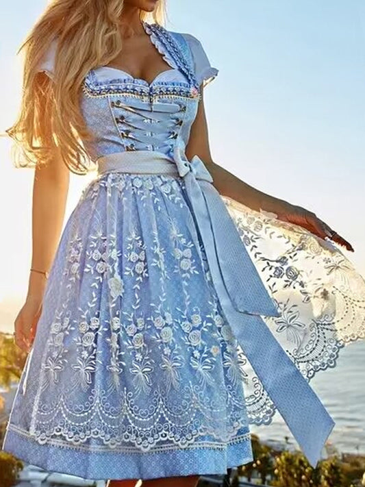 Blue Zone Planet |  German Oktoberfest Short Sleeve Printed Beer Dress BLUE ZONE PLANET