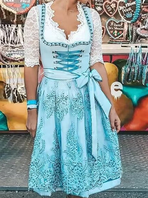 Blue Zone Planet |  German Oktoberfest Short Sleeve Printed Beer Dress BLUE ZONE PLANET
