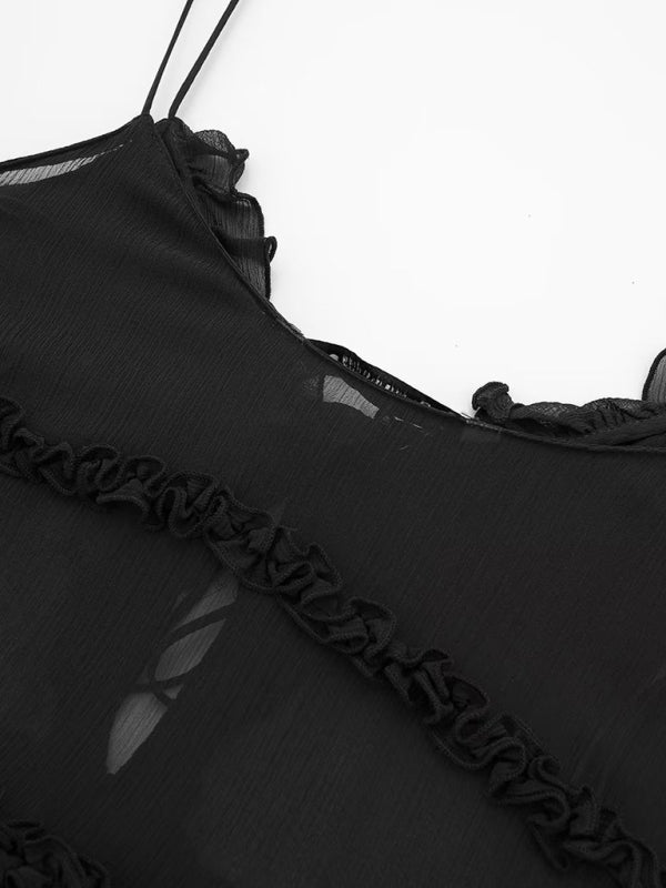 Blue Zone Planet | Sheer Layered Embellished Camisole Top Camisole kakaclo