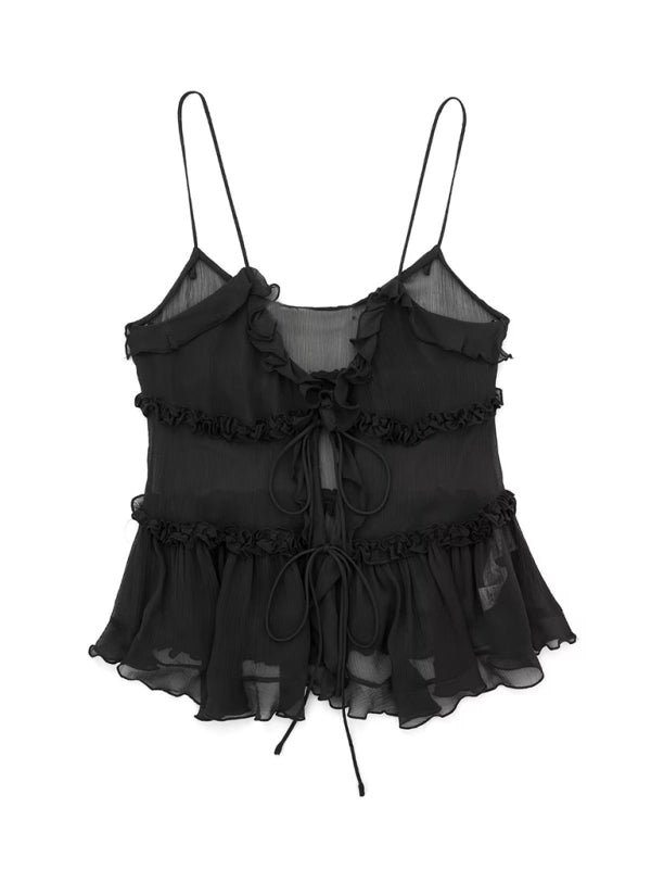 Blue Zone Planet | Sheer Layered Embellished Camisole Top Camisole kakaclo