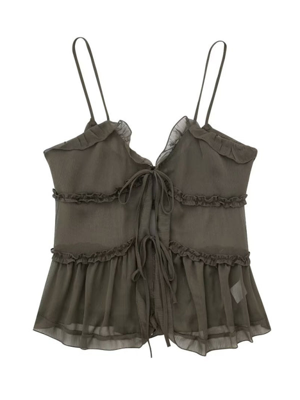Blue Zone Planet | Sheer Layered Embellished Camisole Top Camisole kakaclo