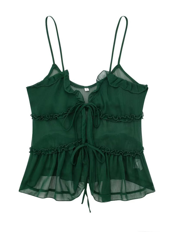 Blue Zone Planet | Sheer Layered Embellished Camisole Top Camisole kakaclo