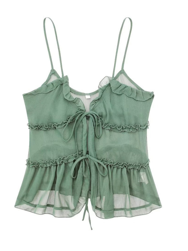 Blue Zone Planet | Sheer Layered Embellished Camisole Top Camisole kakaclo