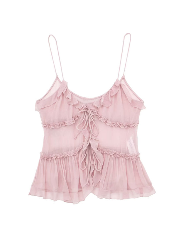 Blue Zone Planet | Sheer Layered Embellished Camisole Top Camisole kakaclo