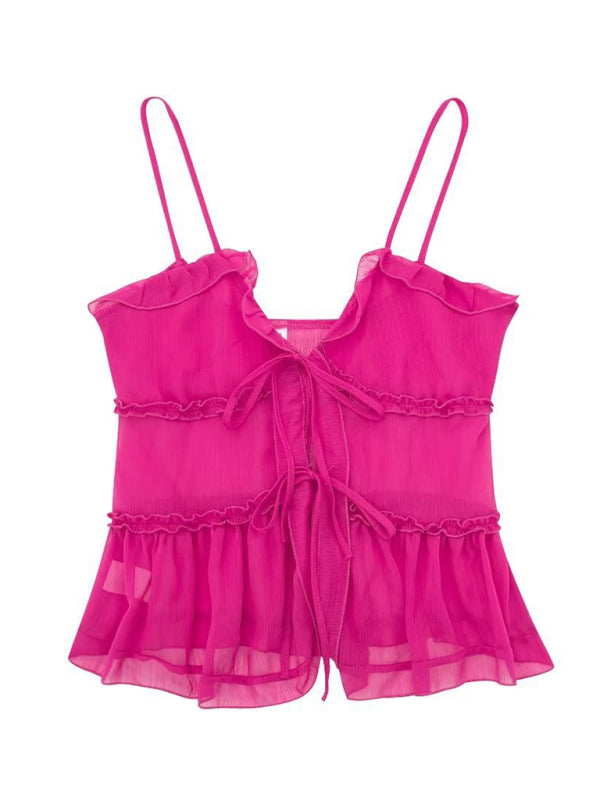 Blue Zone Planet | Sheer Layered Embellished Camisole Top Camisole kakaclo