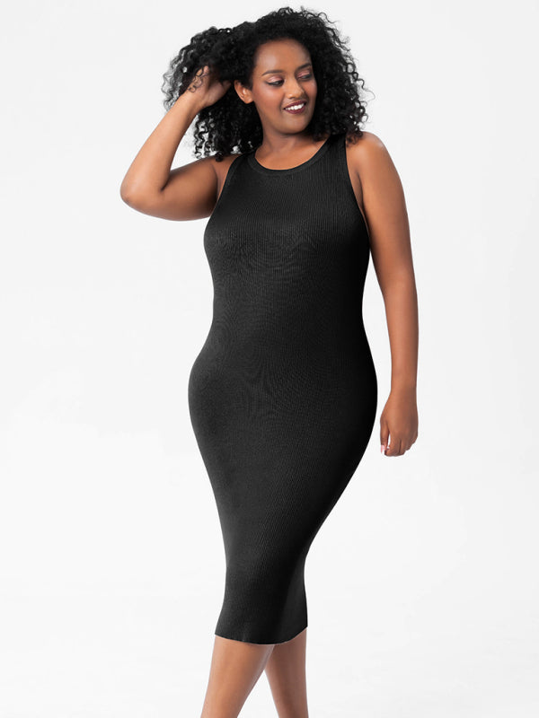 fat mm round neck vest bottoming tight hip knit dress kakaclo