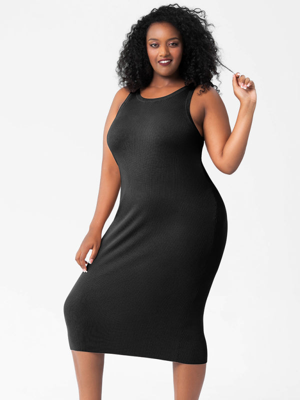 fat mm round neck vest bottoming tight hip knit dress kakaclo