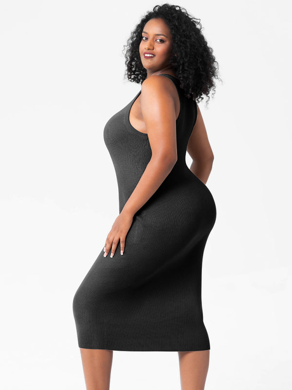 fat mm round neck vest bottoming tight hip knit dress kakaclo