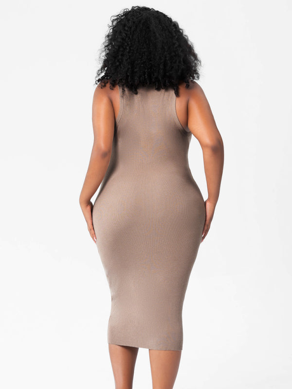 fat mm round neck vest bottoming tight hip knit dress kakaclo