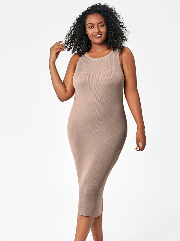 fat mm round neck vest bottoming tight hip knit dress kakaclo