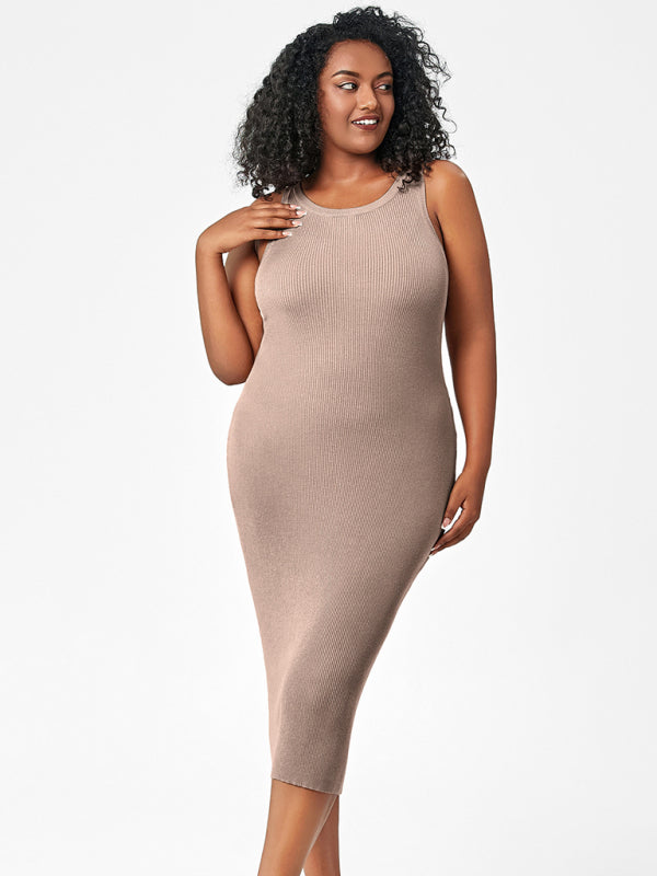 fat mm round neck vest bottoming tight hip knit dress kakaclo