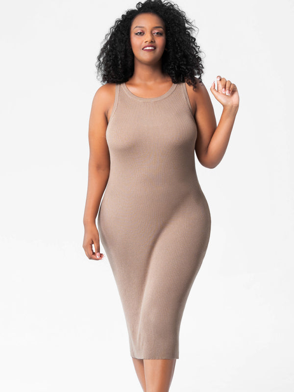 fat mm round neck vest bottoming tight hip knit dress kakaclo