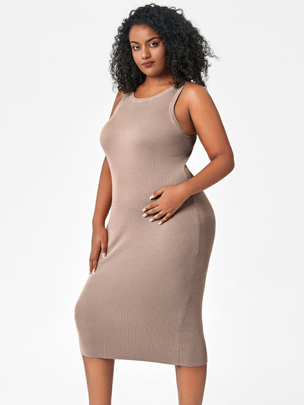 fat mm round neck vest bottoming tight hip knit dress kakaclo