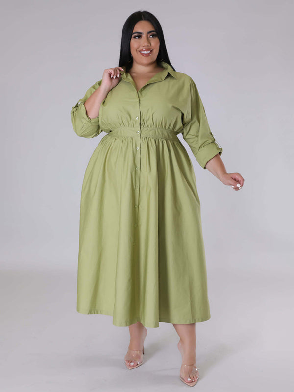 Blue Zone Planet |  plus size solid color long-sleeved shirt dress BLUE ZONE PLANET
