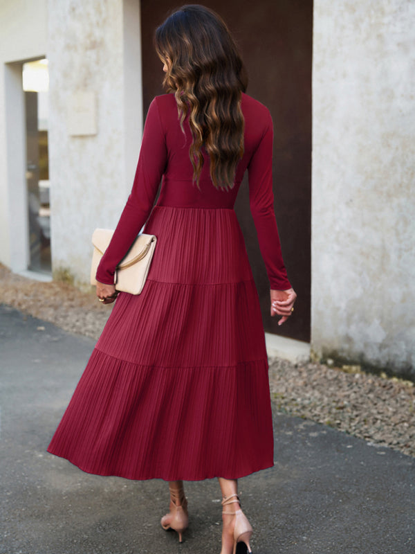 Blue Zone Planet | Elegant V-Neck Long-sleeve Midi Dress-TOPS / DRESSES-[Adult]-[Female]-2022 Online Blue Zone Planet