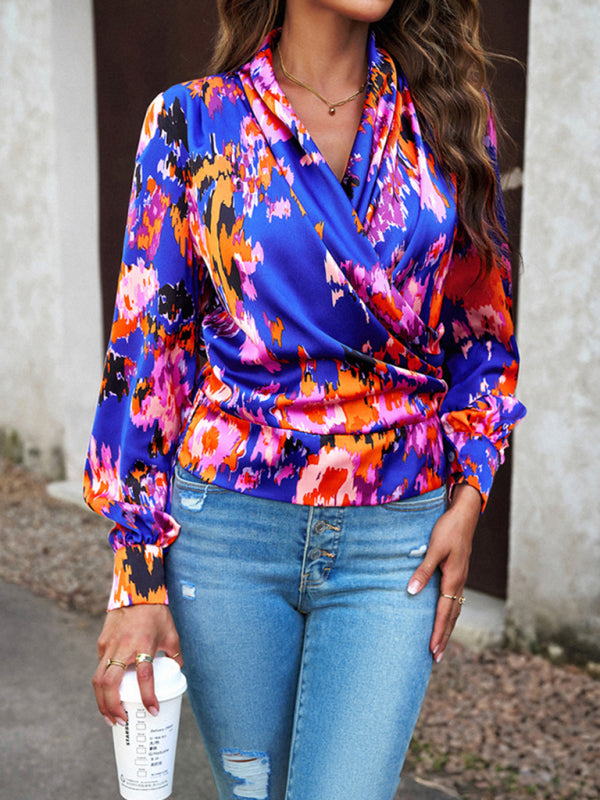 Blue Zone Planet |  Chloe's Trendy Print Bubble Satin Top BLUE ZONE PLANET