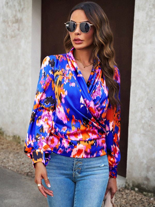 Blue Zone Planet |  Chloe's Trendy Print Bubble Satin Top BLUE ZONE PLANET