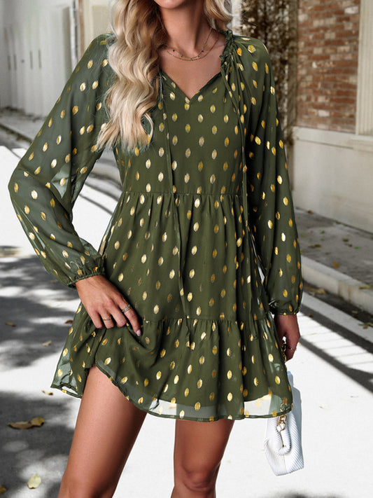 autumn chiffon v-neck long-sleeved commuter dress kakaclo