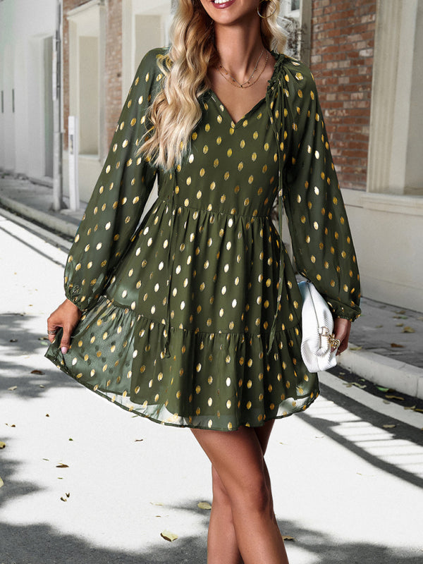 autumn chiffon v-neck long-sleeved commuter dress kakaclo