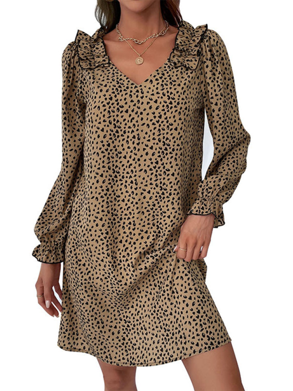 Long Sleeve Leopard Print Loose Dress kakaclo