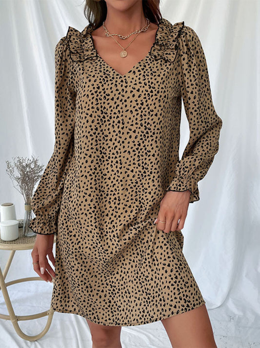 Long Sleeve Leopard Print Loose Dress kakaclo