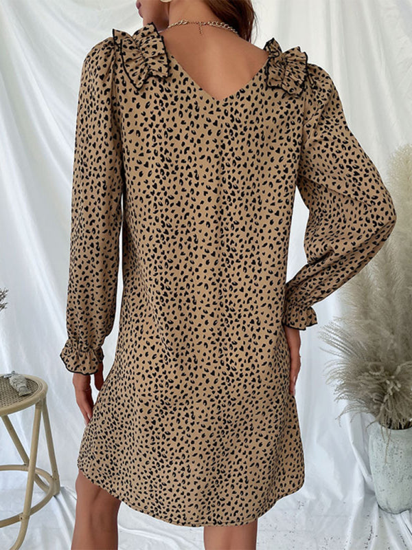 Long Sleeve Leopard Print Loose Dress kakaclo