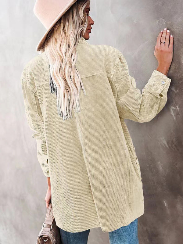 Corduroy Lapel Button Loose blouse kakaclo