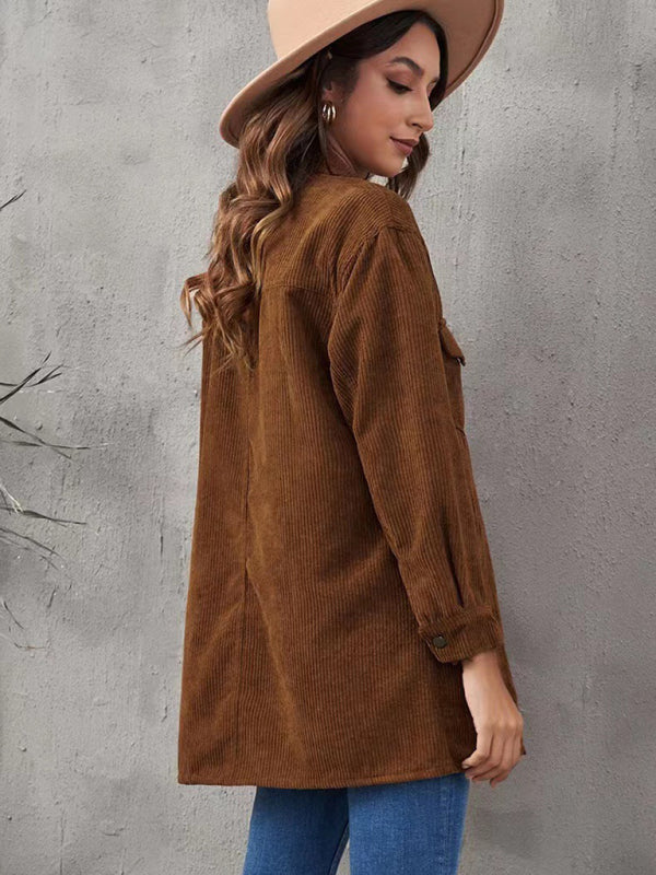 Corduroy Lapel Button Loose blouse kakaclo