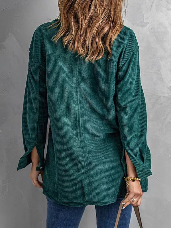 Corduroy Lapel Button Loose blouse kakaclo