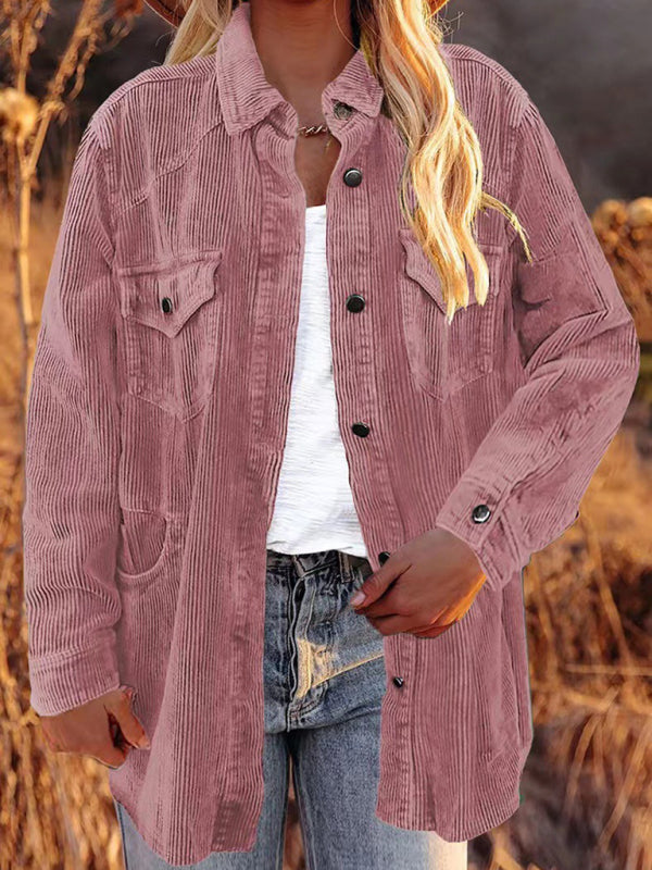 Corduroy Lapel Button Loose blouse kakaclo