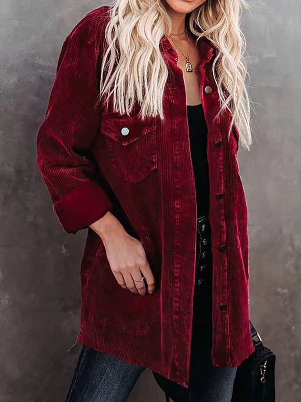 Corduroy Lapel Button Loose blouse kakaclo