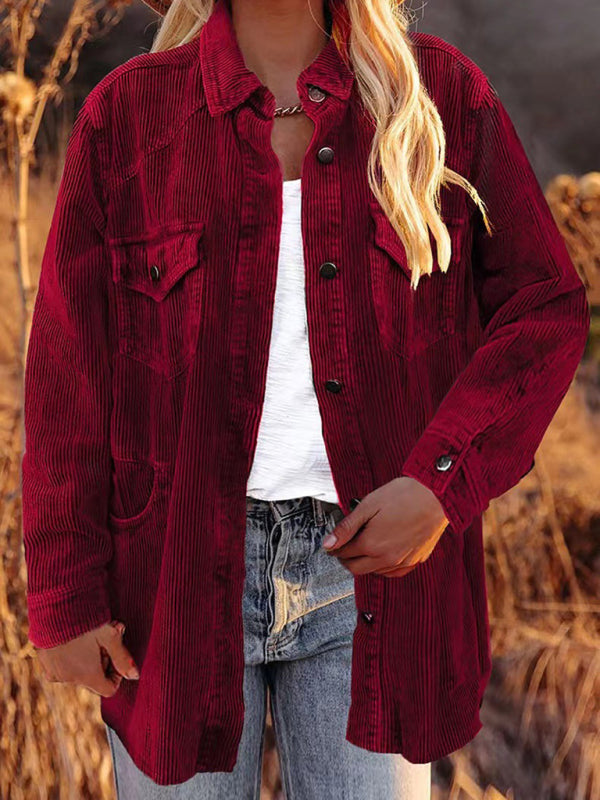 Corduroy Lapel Button Loose blouse kakaclo