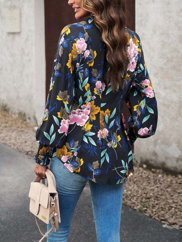Temperament Commuter Printed Long Sleeve Shirt BLUE ZONE PLANET
