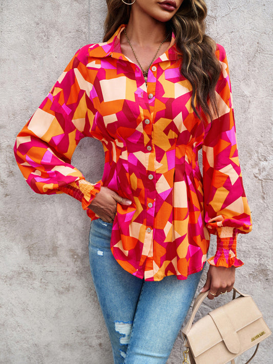 Temperament Commuter Printed Long Sleeve Shirt BLUE ZONE PLANET