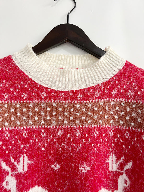 Women's Fawn Snowflake Jacquard Ball Christmas Sweater Scarf Two-piece Set BLUE ZONE PLANET