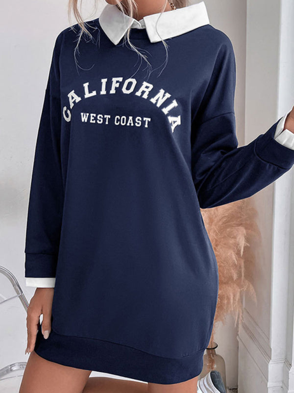 Blue Zone Planet |  long-sleeved lapel stitching sweater dress BLUE ZONE PLANET