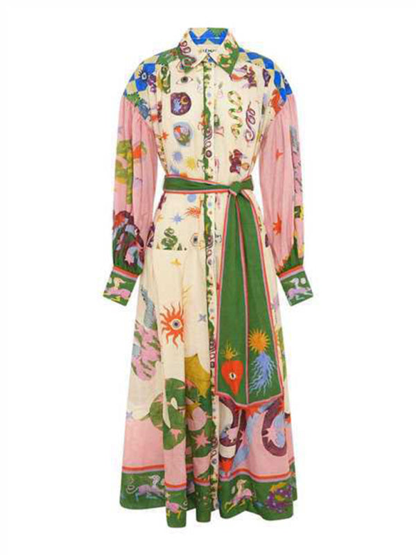 Blue Zone Planet |  New retro French court style pleated long-sleeved loose dress kakaclo