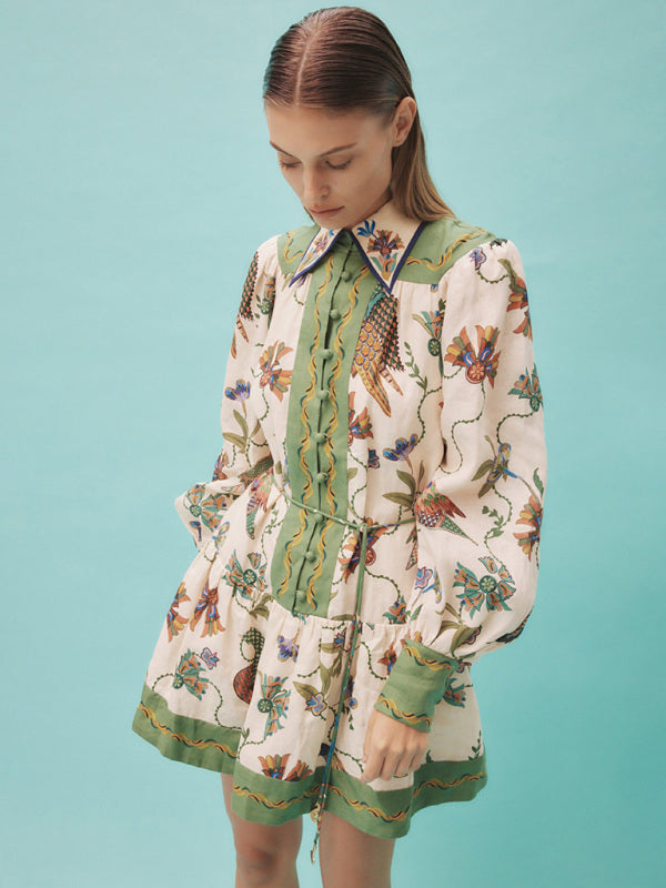 Blue Zone Planet |  New long-sleeve printed lapel loose tie casual dress kakaclo
