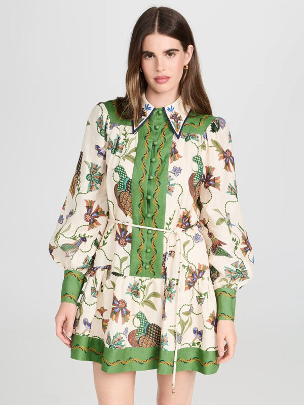 Blue Zone Planet |  New long-sleeve printed lapel loose tie casual dress kakaclo