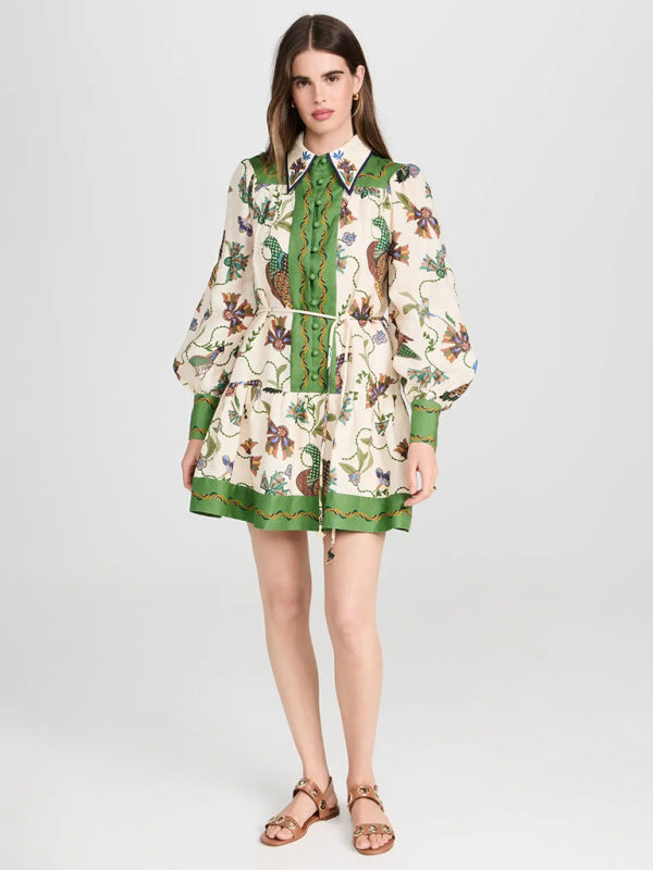 Blue Zone Planet |  New long-sleeve printed lapel loose tie casual dress kakaclo