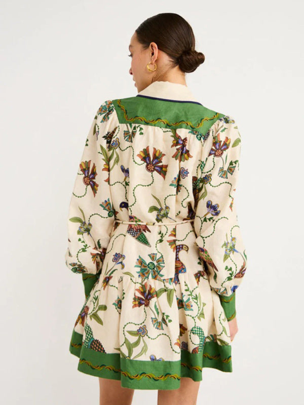 Blue Zone Planet |  New long-sleeve printed lapel loose tie casual dress kakaclo