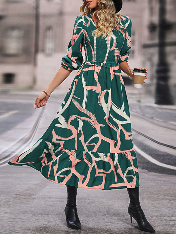 Fashion Ladies Printed Long Sleeve Dress-TOPS / DRESSES-[Adult]-[Female]-2022 Online Blue Zone Planet