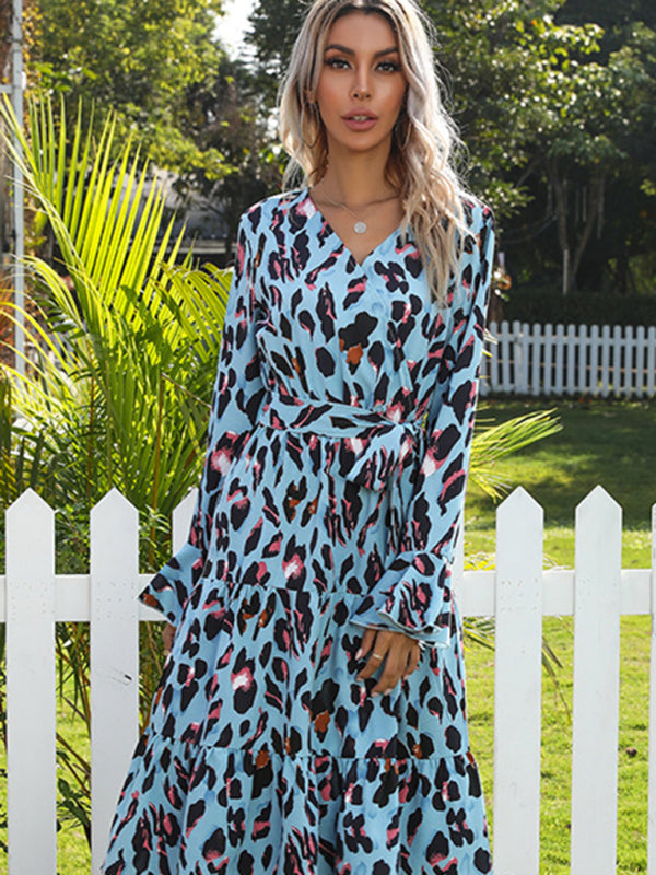 fashion print leopard print long-sleeved dress kakaclo