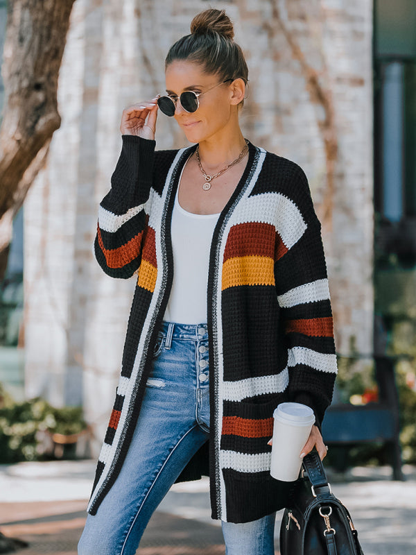 Multi-color mid-length knitted cardigan jacket kakaclo