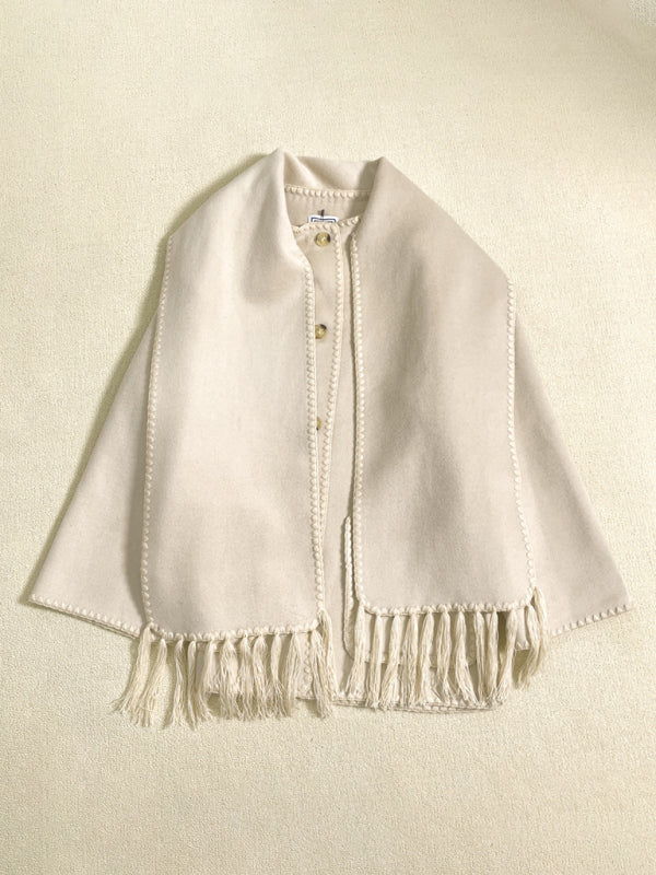 Blue Zone Planet | wool blend coat fringed scarf collar loose woolen coat BLUE ZONE PLANET