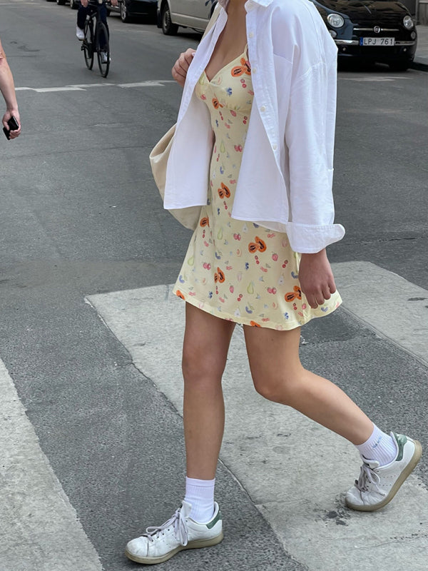 Floral sweet sexy spaghetti strap dress summer sleeveless v-neck bag hip skirt kakaclo