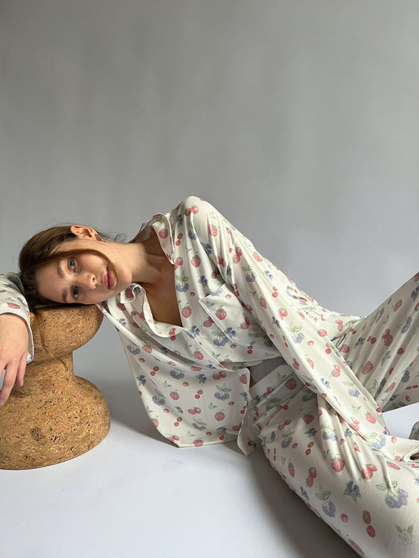 Blue Zone Planet |  long-sleeved printed pajamas slit irregular trousers loose suit home service BLUE ZONE PLANET