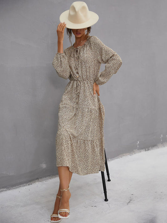 leopard print long sleeve dress kakaclo