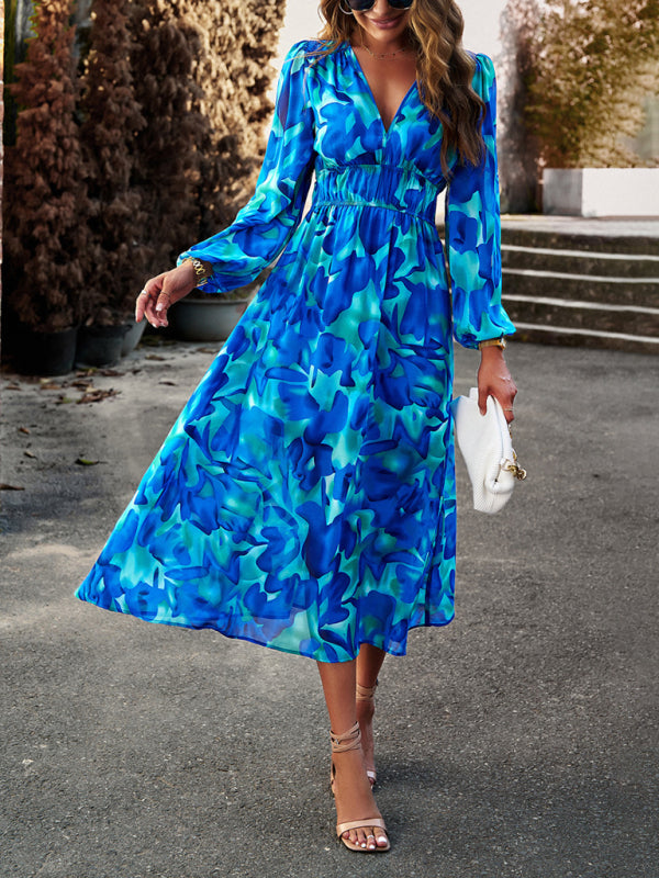 Blue Zone Planet |  Bohemian resort floral print casual midi dress BLUE ZONE PLANET
